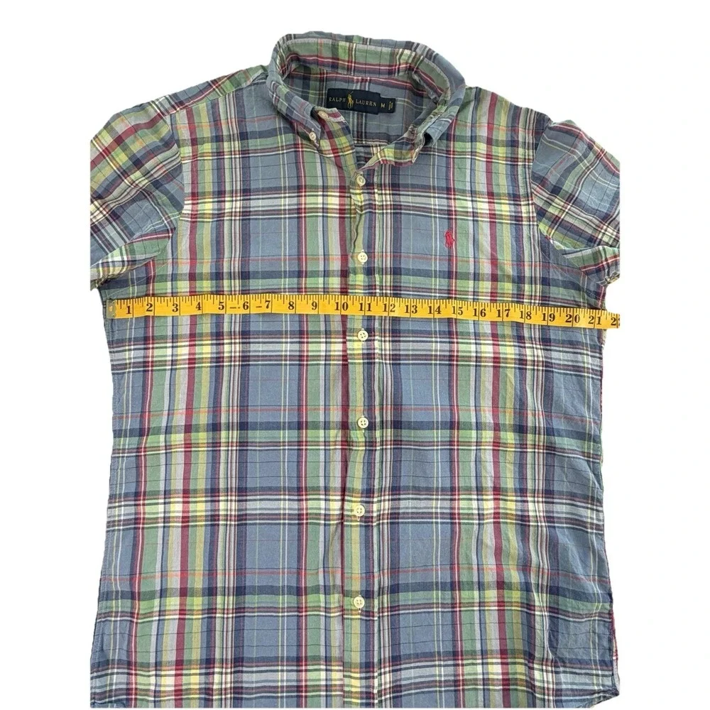Ralph Lauren Button Down Short Sleeve Blue‎ Yellow Red Plaid Sz Medium M